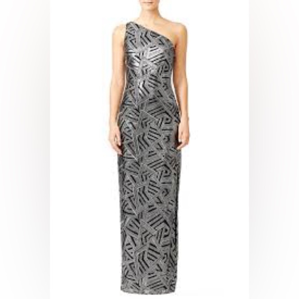 Laundry by Shelli Segal Trio Sequin Gown Silver Black Size 4